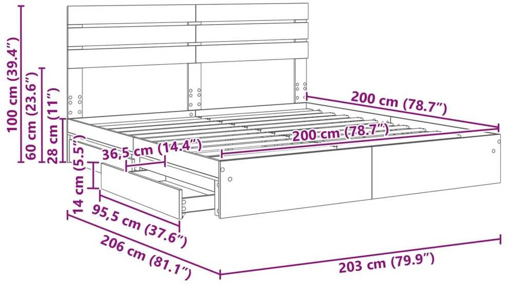 Saugos lova Betono pilka 200 x 200 cm Apdirbta mediena