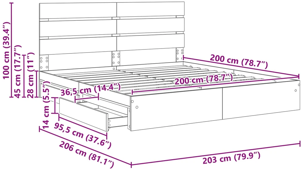 Saugos lova Betono pilka 200 x 200 cm Apdirbta mediena