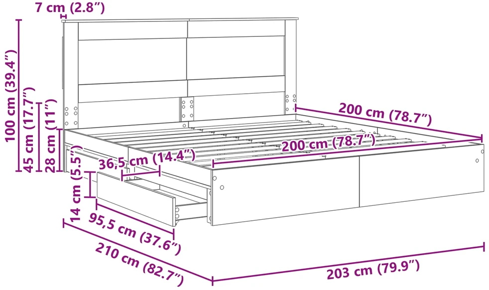 Saugos lova Betono pilka 200 x 200 cm Apdirbta mediena