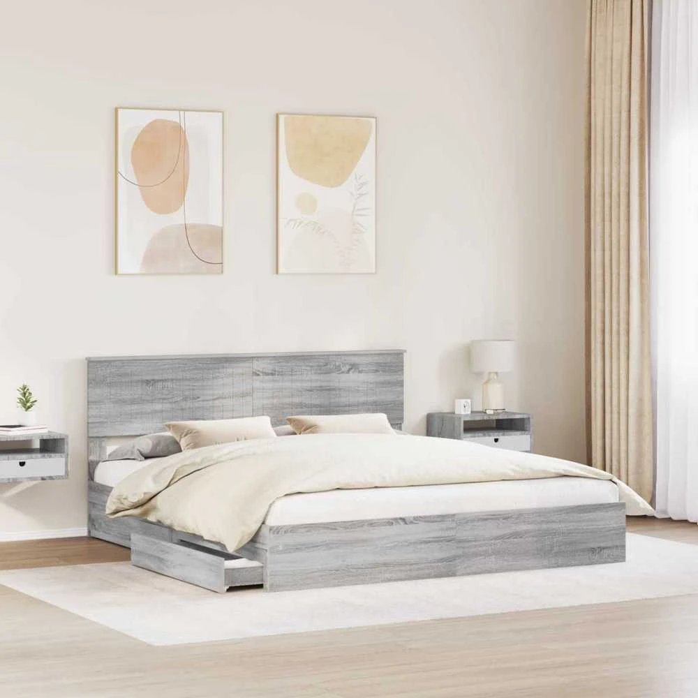 Saugos lova Pilkas Sonoma 180 x 200 cm Apdirbta mediena