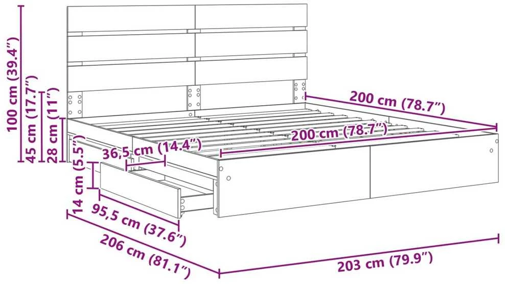 Saugos lova Pilkas Sonoma 200 x 200 cm Apdirbta mediena