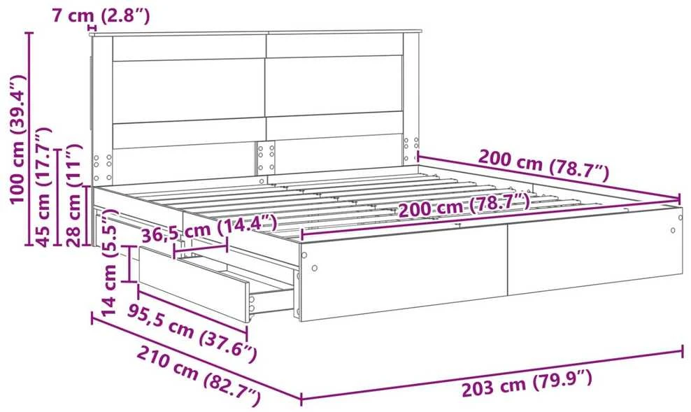 Saugos lova Pilkas Sonoma 200 x 200 cm Apdirbta mediena