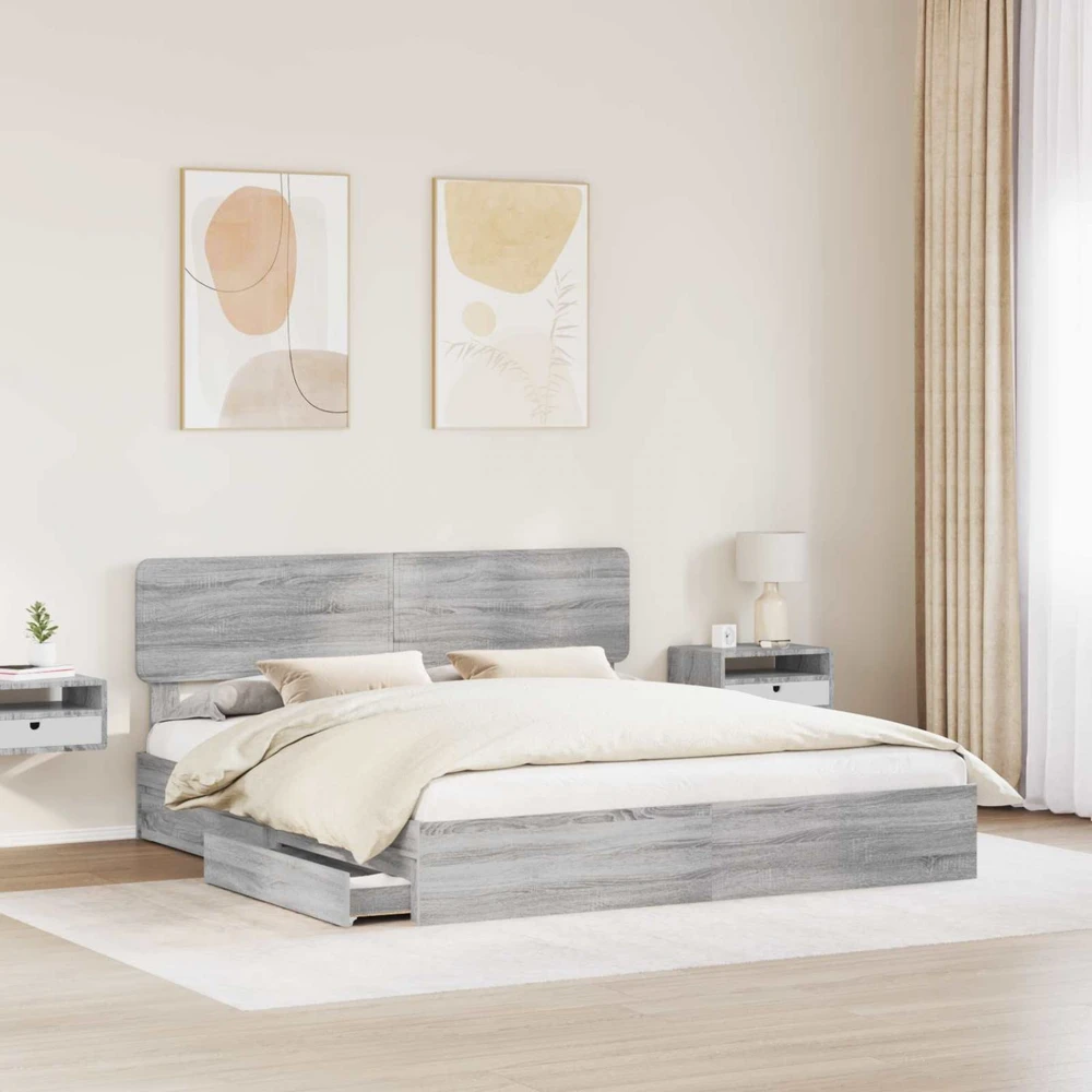 Saugos lova Pilkas Sonoma 200 x 200 cm Apdirbta mediena