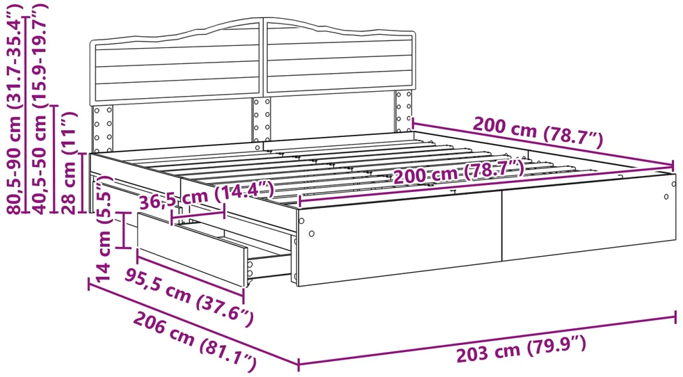 Saugos lova Pilkas Sonoma 200 x 200 cm Apdirbta mediena
