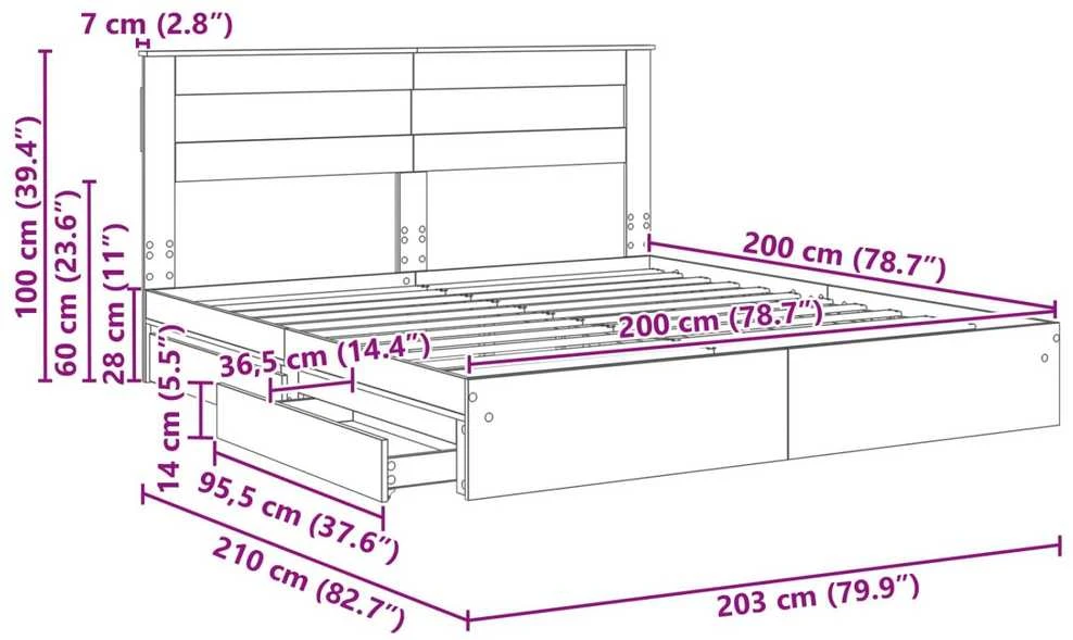 Saugos lova Pilkas Sonoma 200 x 200 cm Apdirbta mediena