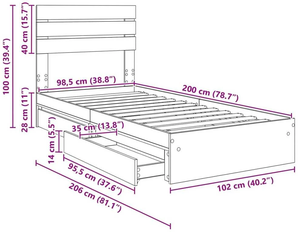Saugos lova Rūkyta ąžuolas 100 x 200 cm Apdirbta mediena