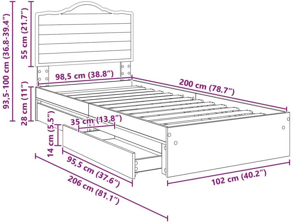 Saugos lova Rūkyta ąžuolas 100 x 200 cm Apdirbta mediena