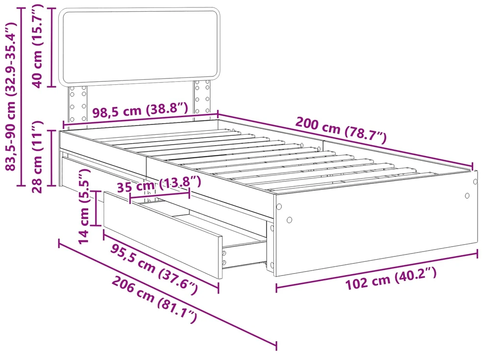 Saugos lova Rūkyta ąžuolas 100 x 200 cm Apdirbta mediena
