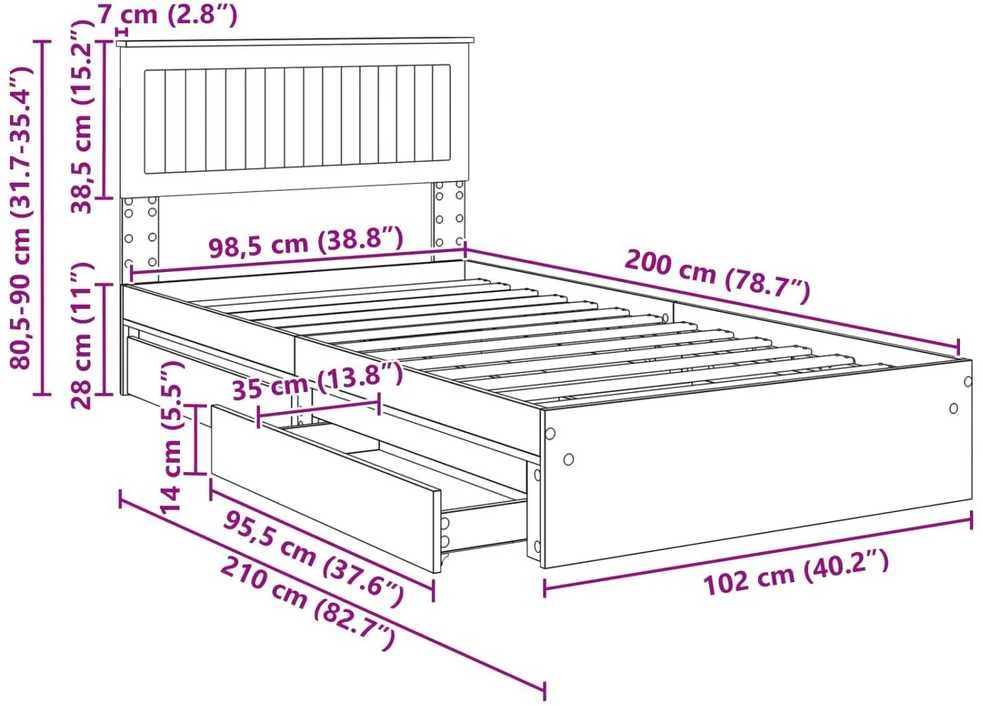 Saugos lova Rūkyta ąžuolas 100 x 200 cm Apdirbta mediena