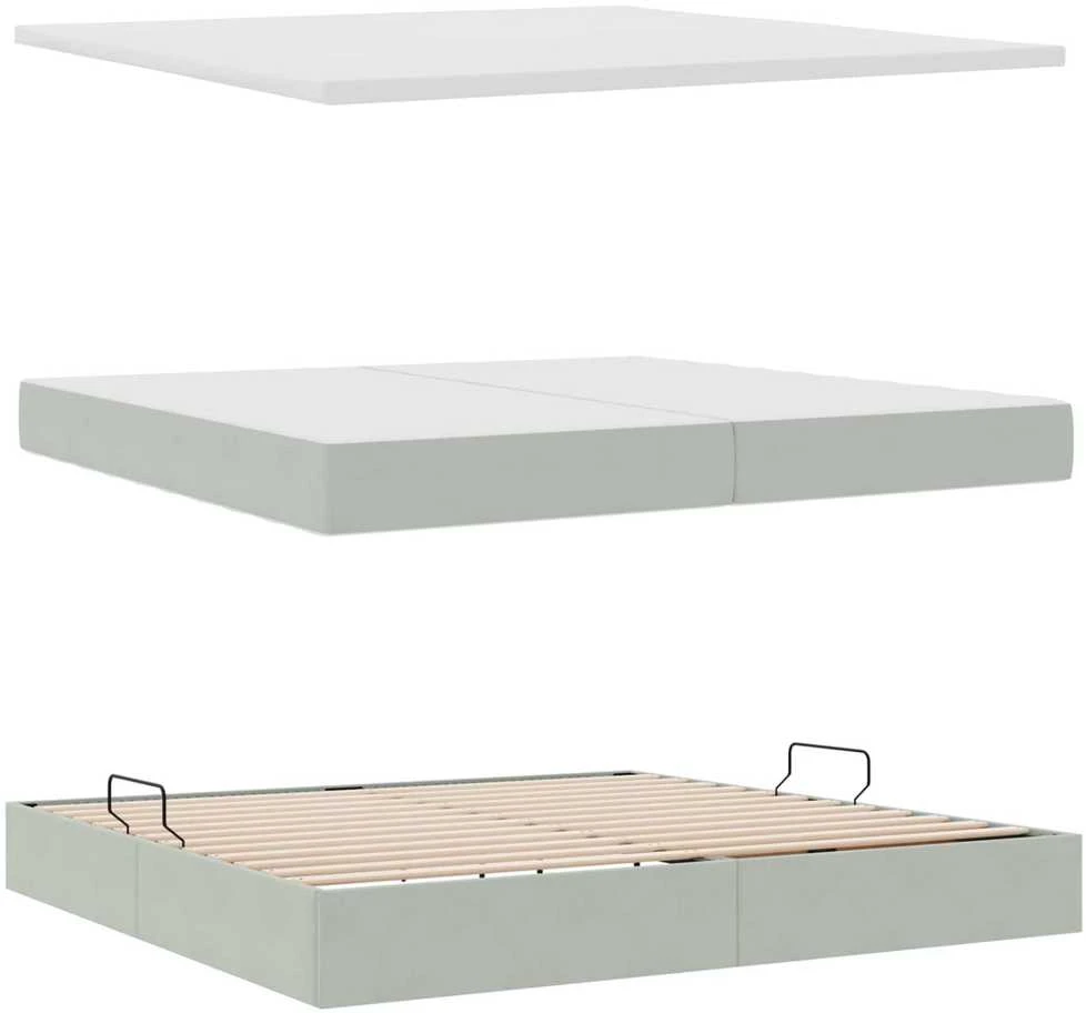 Saugos lova su galvūgalio Šviesiai pilka 200 x 200 cm Aksomas