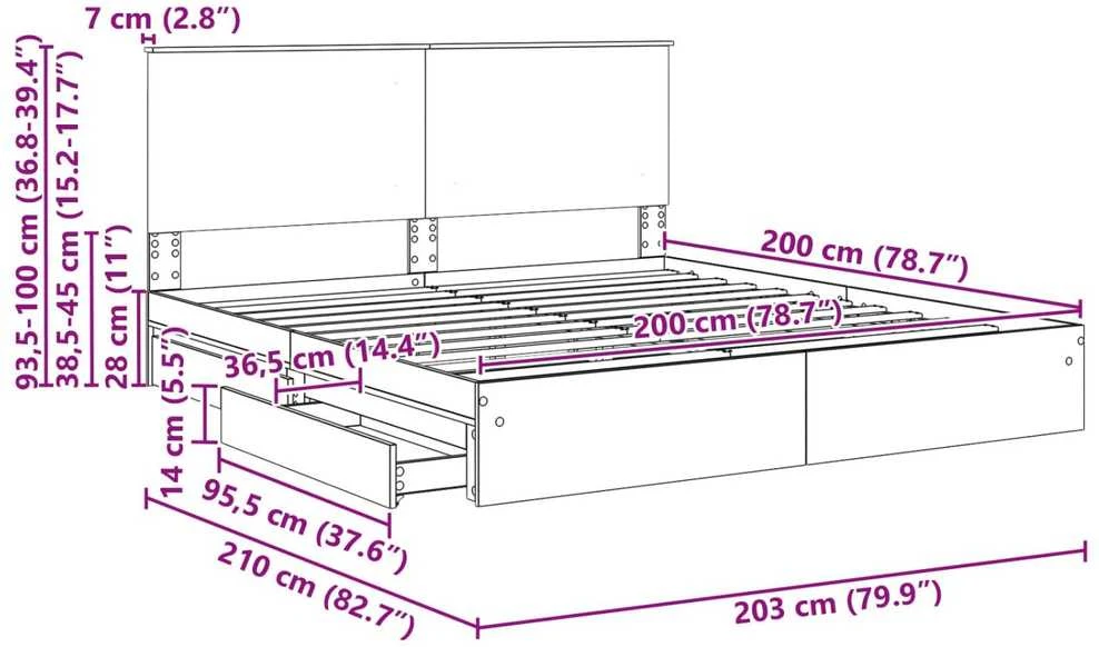 Saugos lova su stalčių Juoda 200 x 200 cm Apdirbta mediena