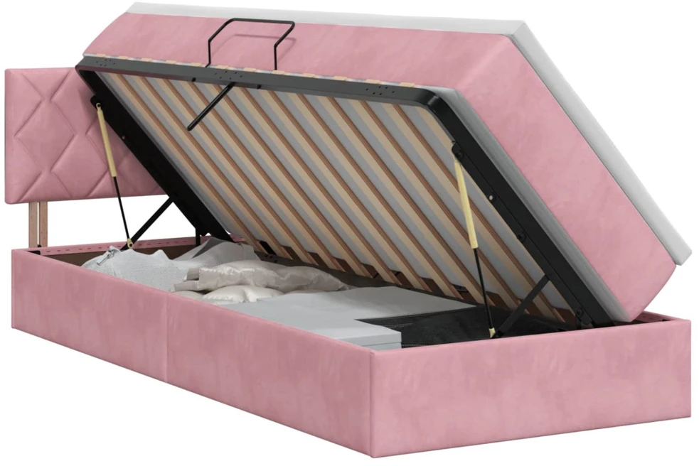 Saugos lova su galvūgalio Rožinė 100 x 200 cm Aksomas