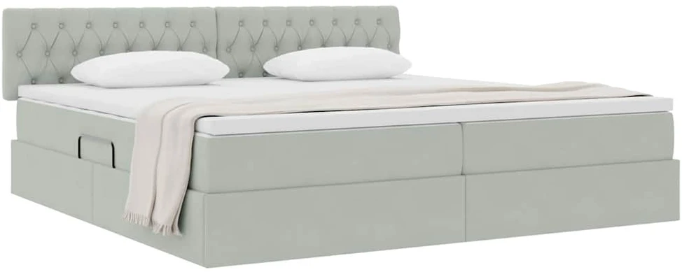 Saugos lova su galvūgalio Šviesiai pilka 200 x 200 cm Aksomas
