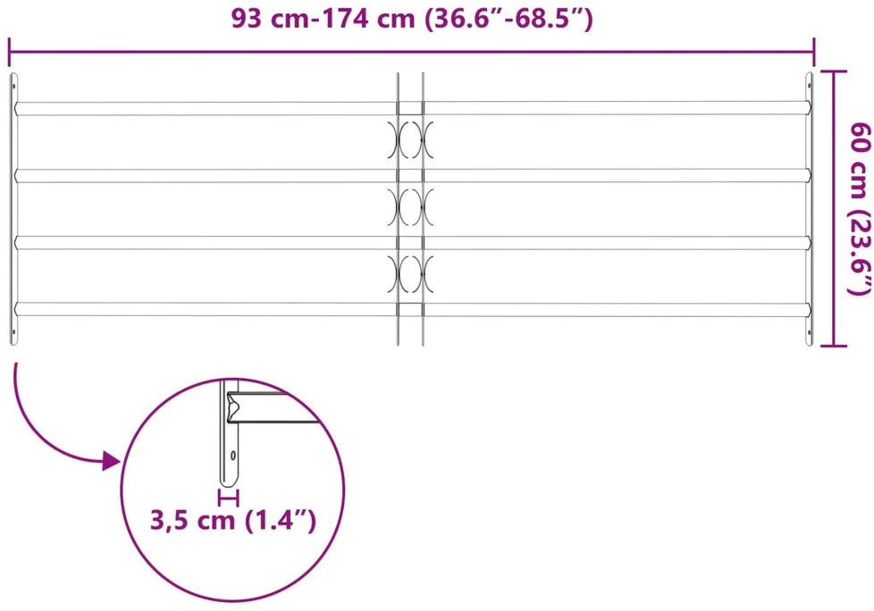 Saugumo grotelės langams su 4 kryžmėmis 3 vnt. 93-174 cm