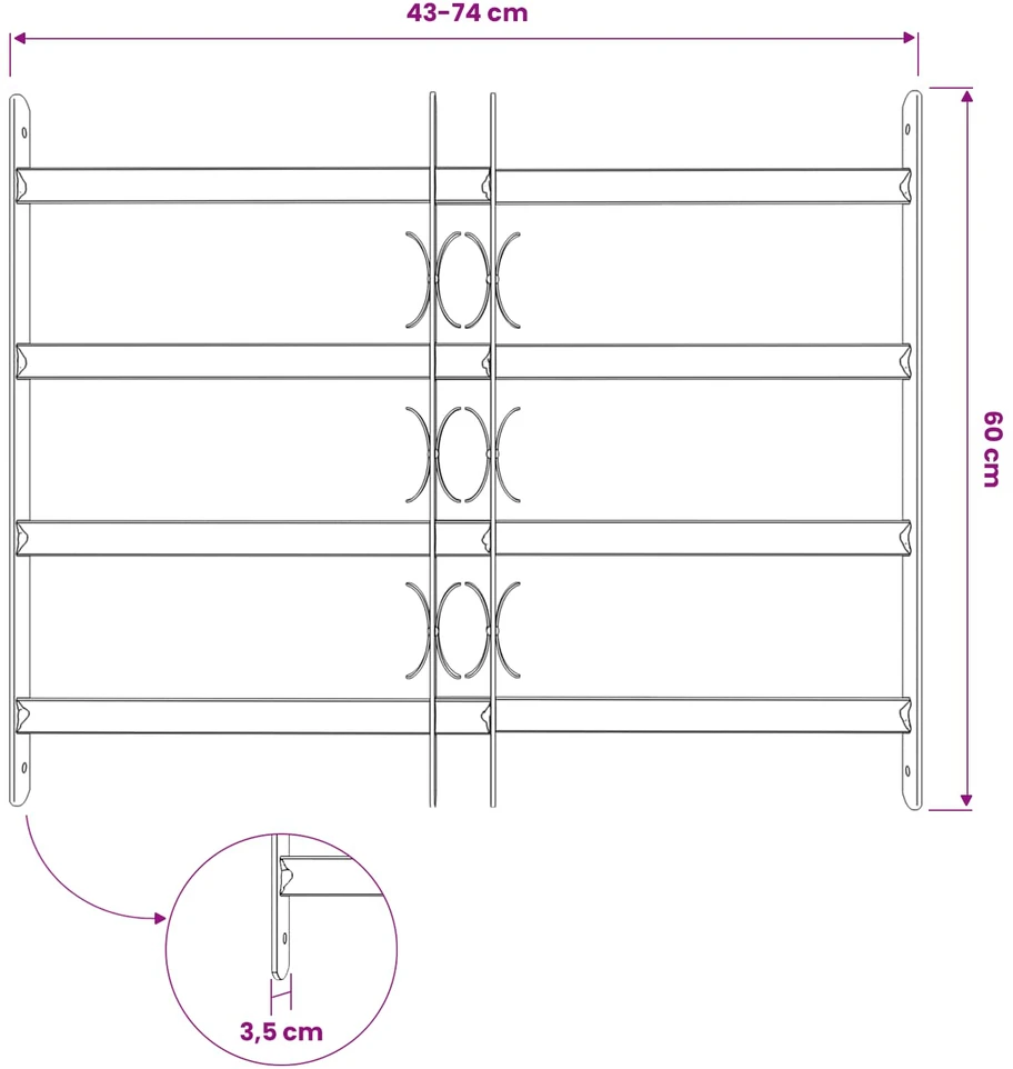 Saugumo grotelės langams su 4 kryžmėmis 3 vnt. 43-74 cm