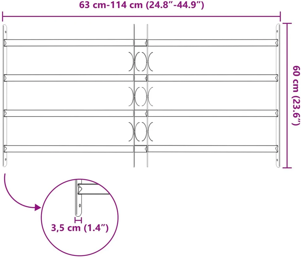 Saugumo grotelės langams su 4 kryžmėmis 63-114 cm