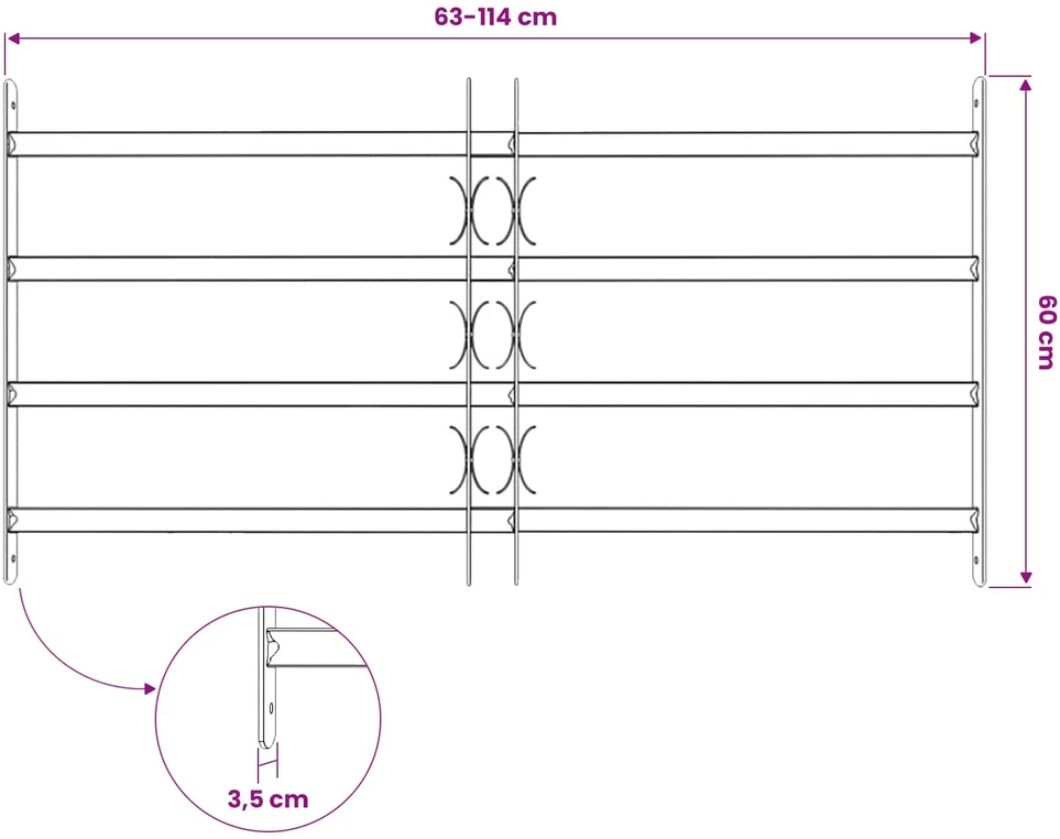 Saugumo grotelės langams su 4 kryžmėmis 63-114 cm