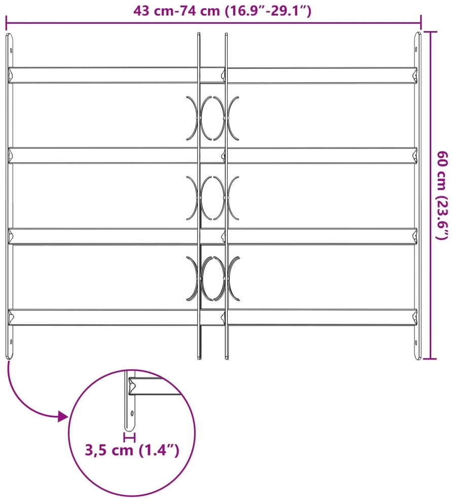 Saugumo grotelės langams su 4 kryžmėmis 3 vnt. 430-740 mm