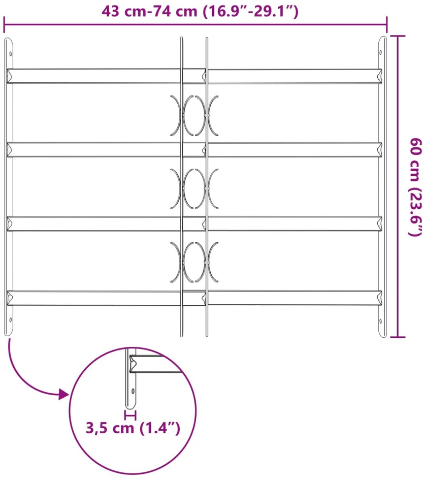 Saugumo grotelės langams su 4 kryžmėmis 3 vnt. 43-74 cm