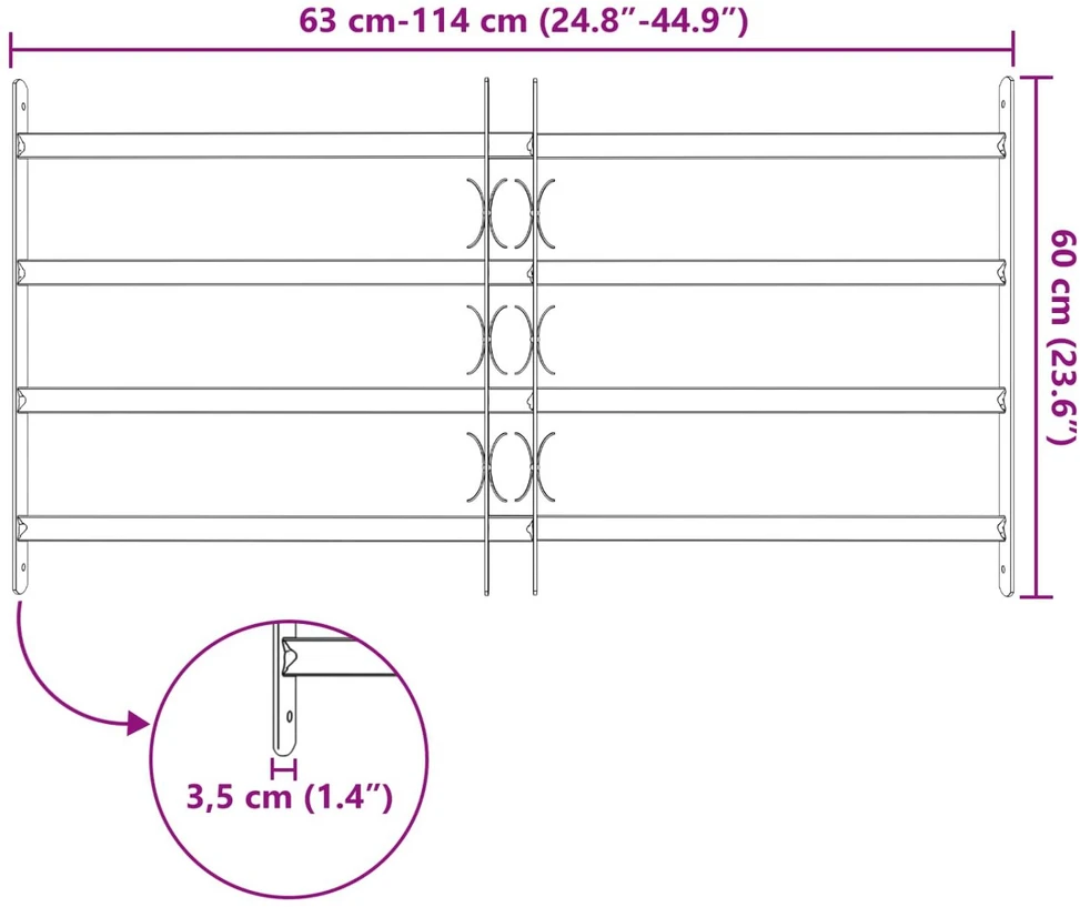 Saugumo grotelės langams su 4 kryžmėmis 3 vnt. 630-1140 mm
