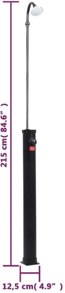Saulės energija šildomas dušas, juodas, 215cm, 8 l