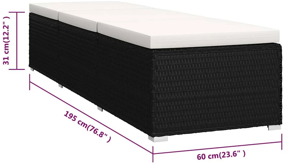 Sofa Saulės gultai su arbatos staliuku, 3 dalių, juodi, poliratanas