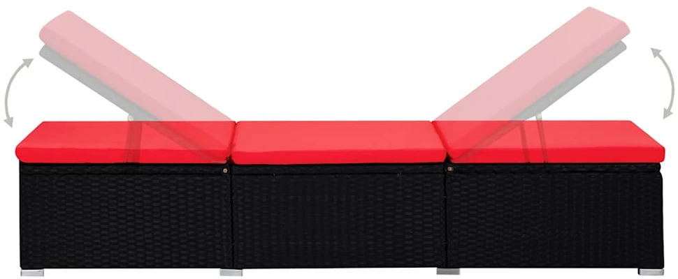 Sofa Saulės gultai su arbatos staliuku, 3 dalių, juodi, poliratanas
