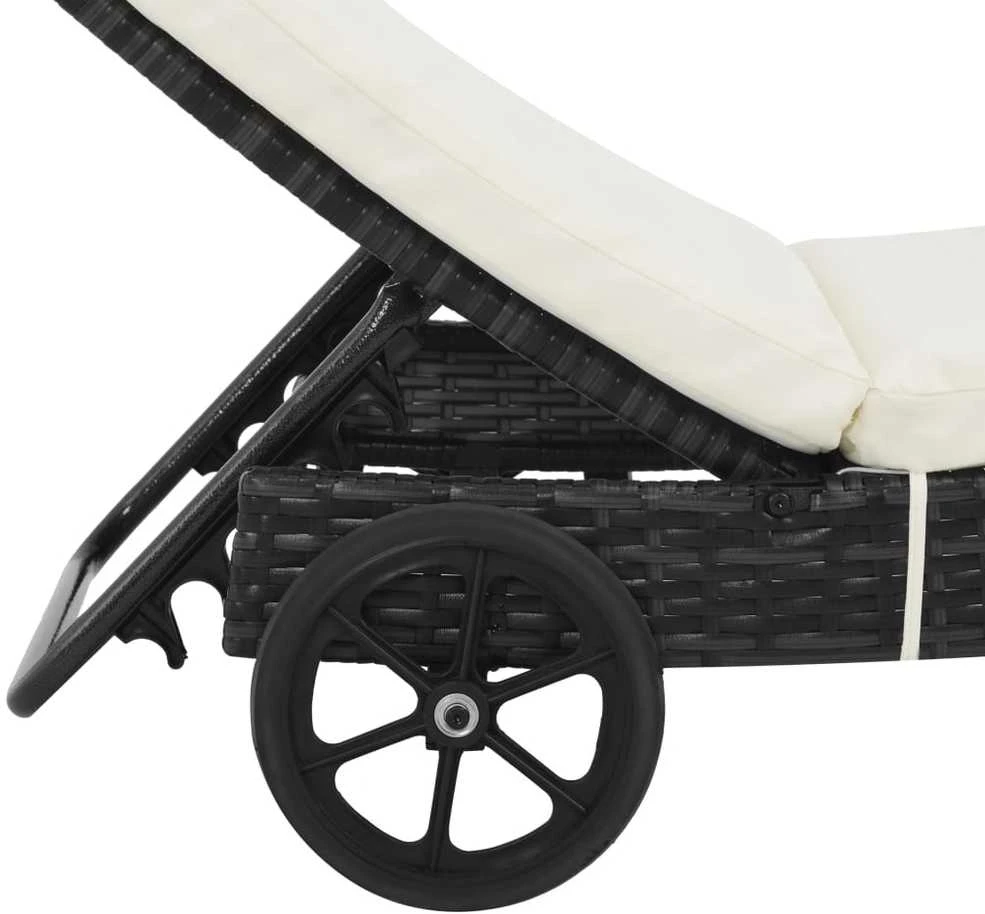 Sofa Saulės gultai su ratukais/čiužinukais, 2vnt., juodi, ratanas