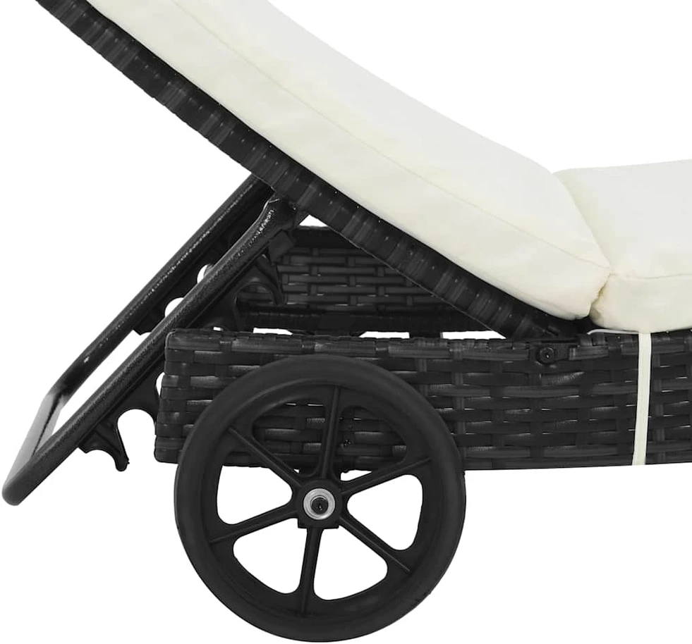 Sofa Saulės gultai su ratukais/čiužinukais, 2vnt., juodi, ratanas