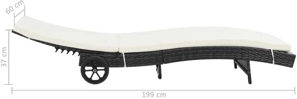 Sofa Saulės gultai su ratukais/čiužinukais, 2vnt., juodi, ratanas