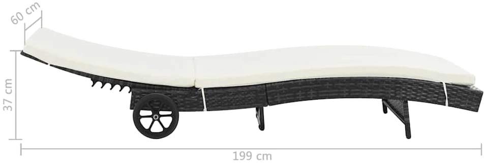 Sofa Saulės gultai su ratukais/čiužinukais, 2vnt., juodi, ratanas