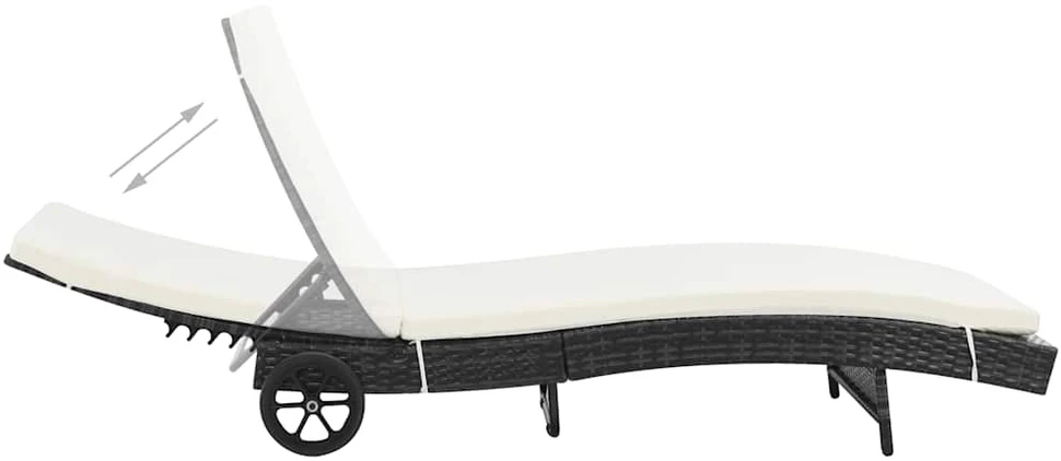 Sofa Saulės gultai su ratukais/čiužinukais, 2vnt., juodi, ratanas