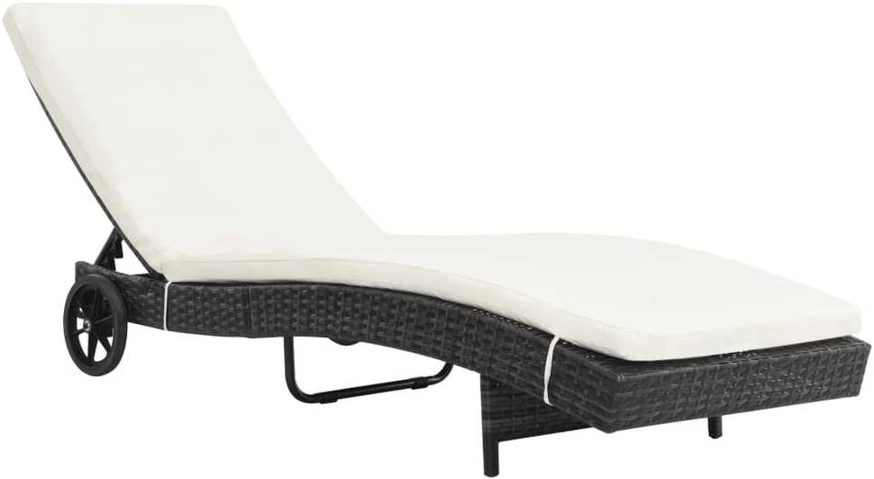 Sofa Saulės gultai su ratukais/čiužinukais, 2vnt., juodi, ratanas