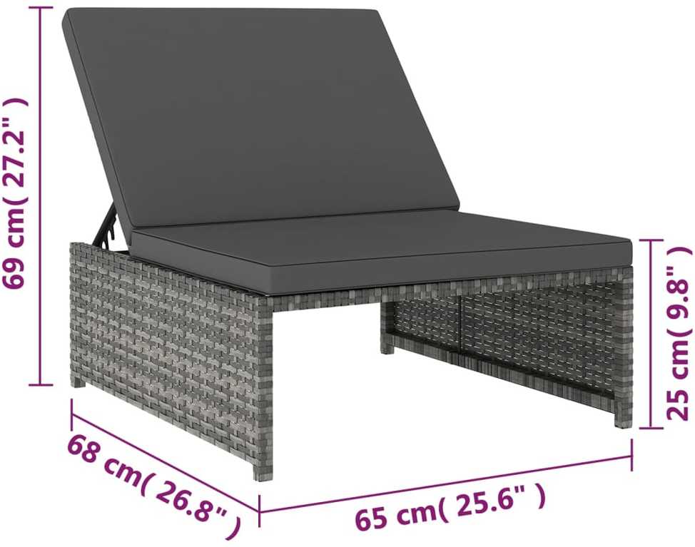 Sofa Saulės gultai su staliuku, 2vnt., pilkos spalvos, poliratanas