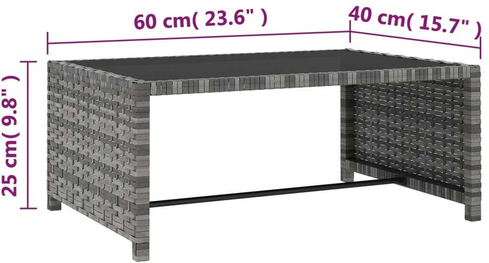 Sofa Saulės gultai su staliuku, 2vnt., pilkos spalvos, poliratanas
