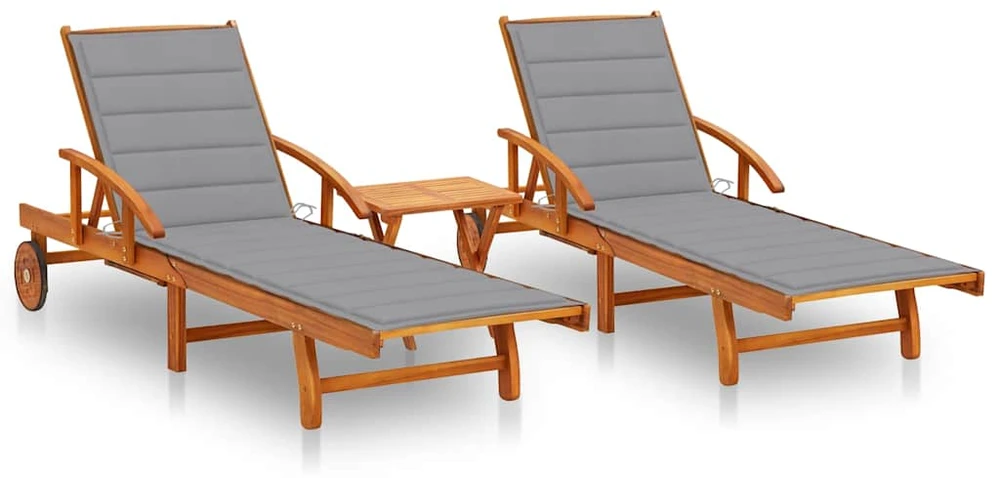 Sofa Saulės gultai su staliuku ir čiužinukais, 2vnt., akacija