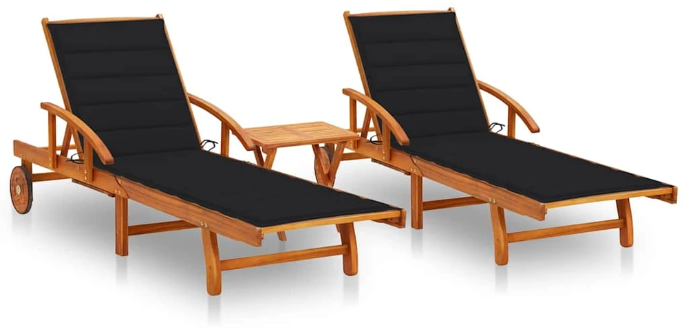 Sofa Saulės gultai su staliuku ir čiužinukais, 2vnt., akacija