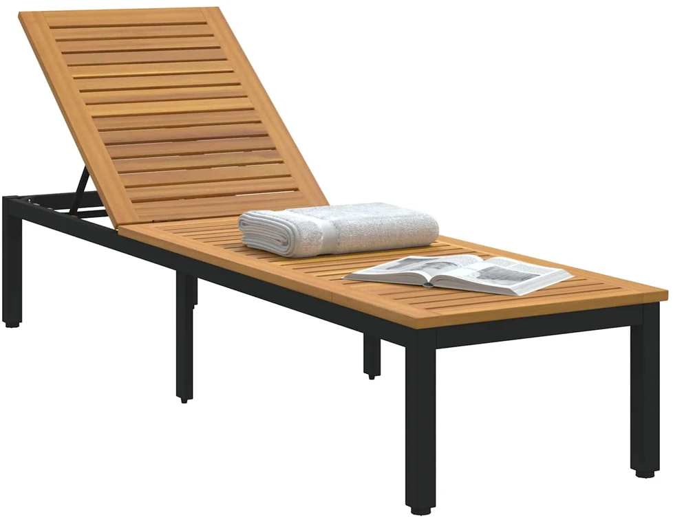 Saulės gultas Juoda 200 x 55 x 35 cm Kietos akacijos mediena
