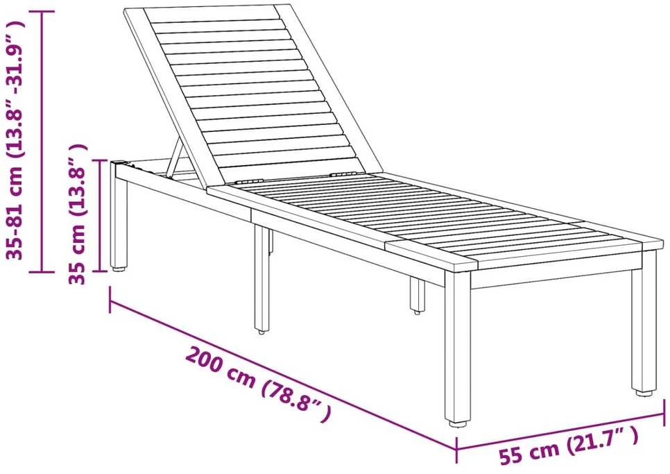 Saulės gultas Pilka 200 x 55 x 35 cm Kietos akacijos mediena