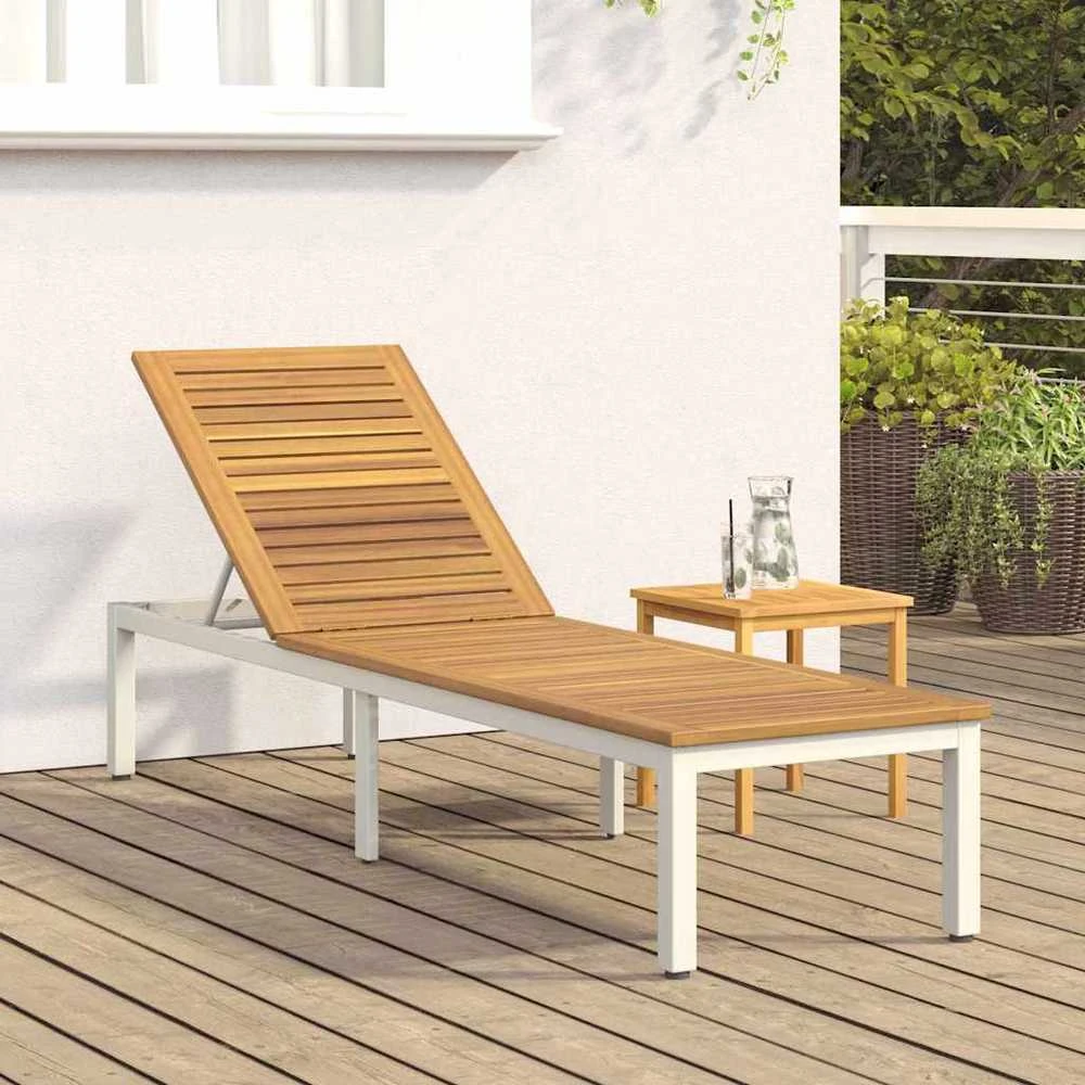Saulės gultas Pilka 200 x 55 x 35 cm Kietos akacijos mediena