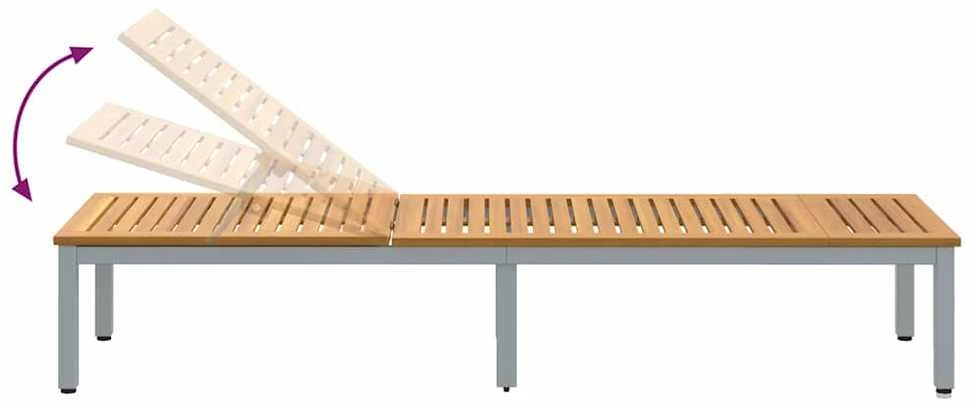 Saulės gultas Pilka 200 x 55 x 35 cm Kietos akacijos mediena