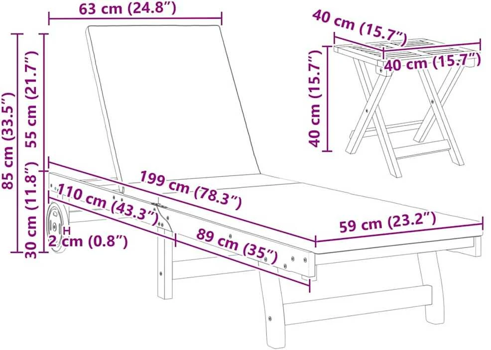 Saulės gultas 3 vnt. Kietos akacijos mediena Tortora