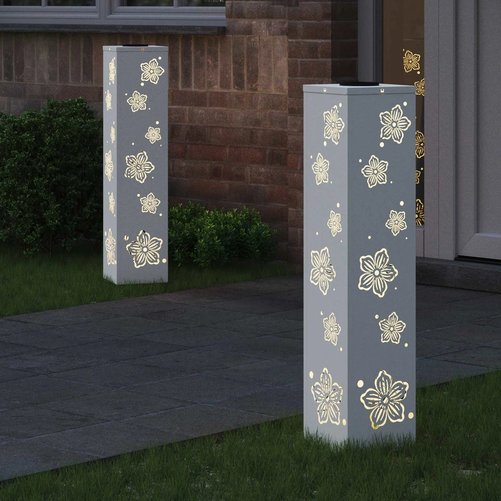 Saulės LED šaligatvio šviesa 2 vnt. Šilta balta 18 x 18 x 80 cm