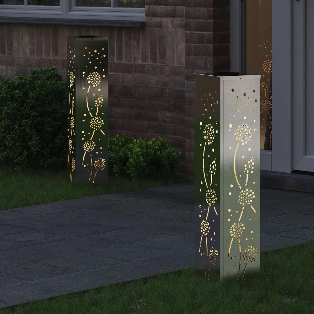Saulės LED šaligatvio šviesa 2 vnt. Šilta balta 18 x 18 x 80 cm