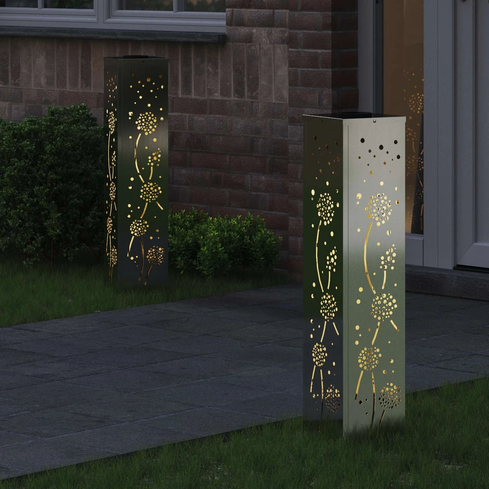 Saulės LED šaligatvio šviesa 2 vnt. Šilta balta 18 x 18 x 80 cm