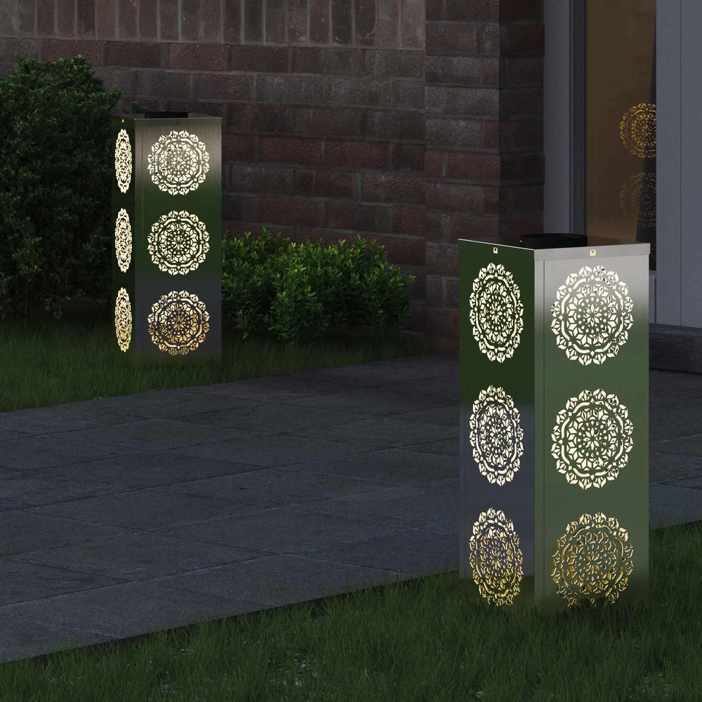 Saulės LED šaligatvio šviesa 2 vnt. Šilta balta 18 x 18 x 50 cm