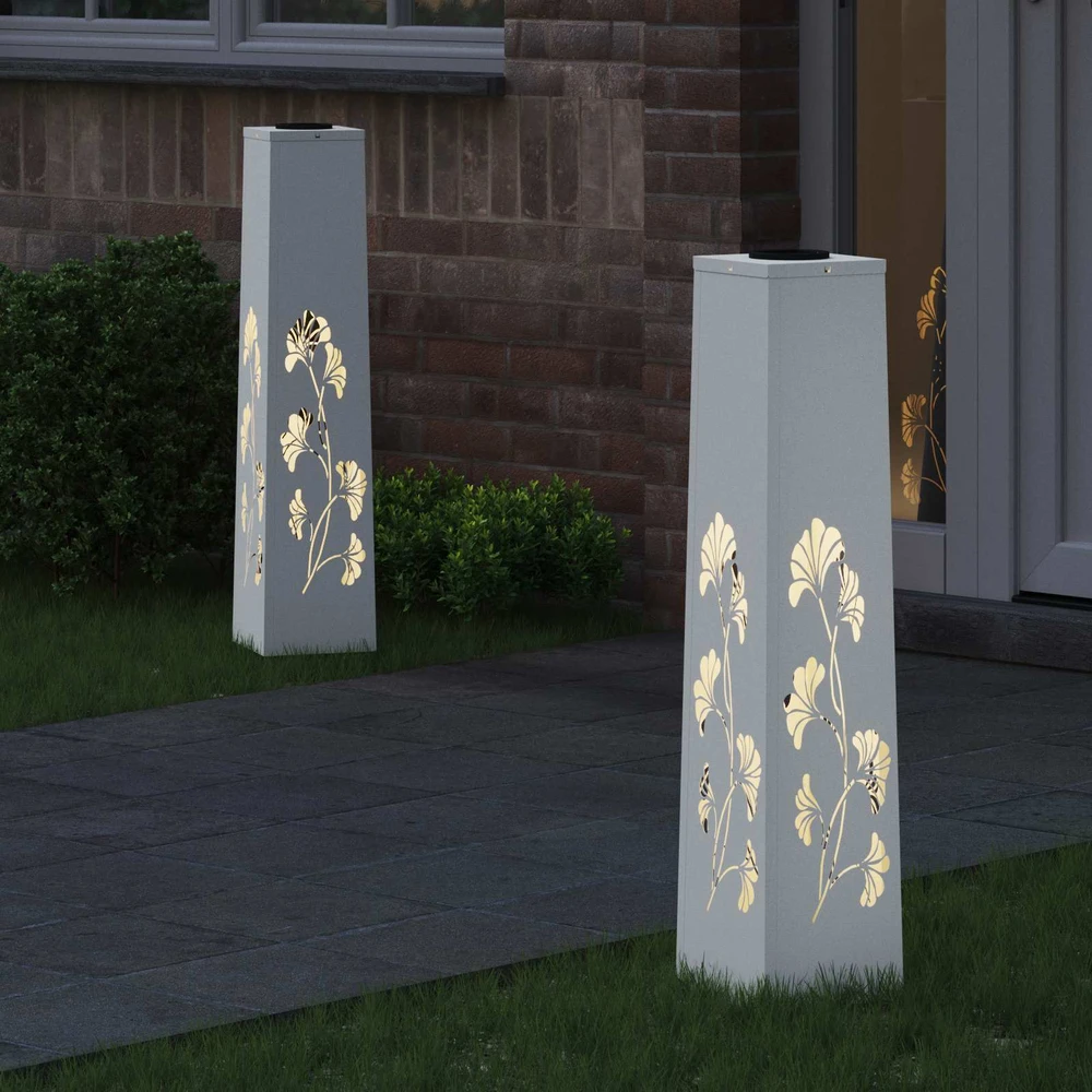 Saulės LED šaligatvio šviesa 2 vnt. Šilta balta 18 x 18 x 80 cm