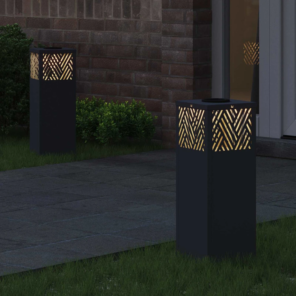 Saulės LED šaligatvio šviesa 2 vnt. Šilta balta 18 x 18 x 50 cm