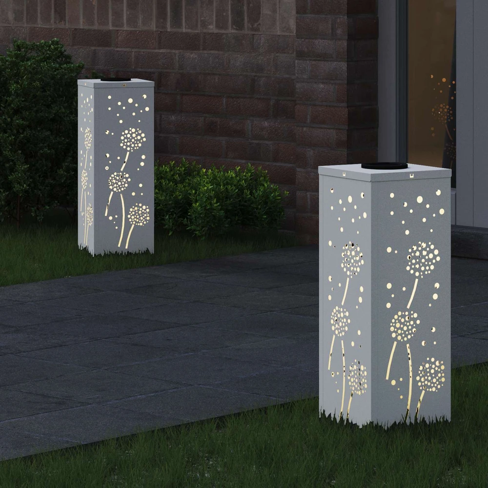 Saulės LED šaligatvio šviesa 2 vnt. Šilta balta 18 x 18 x 50 cm