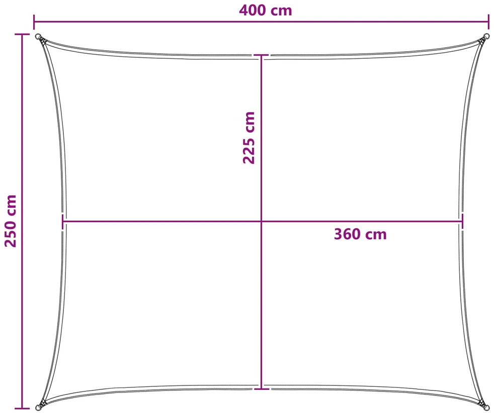 Saulės šešėlio audinys 2,5 x 4 m HDPE Stačiakampio